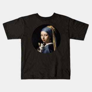 Girl with the Pearl Earring and Cat Kids T-Shirt